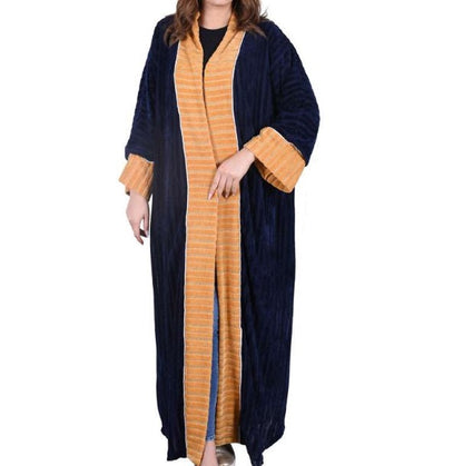 Navy And Yellow Winter Bisht For Women