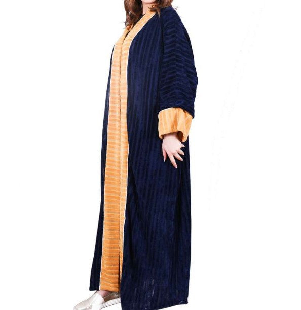 Navy And Yellow Winter Bisht For Women