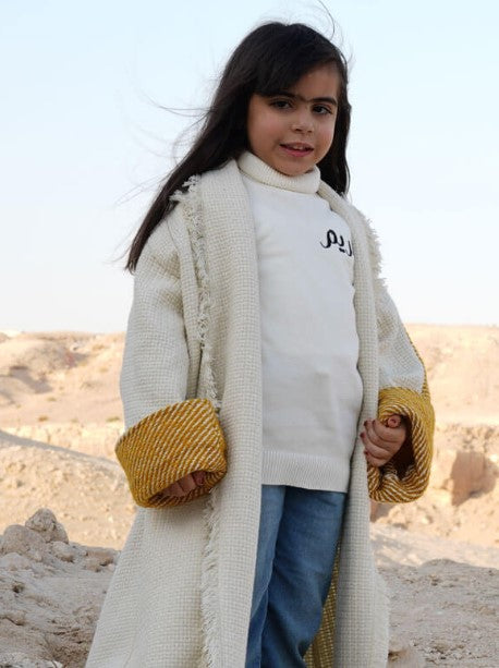 Off White And Yellow Bisht For Girls