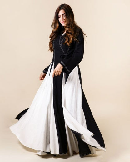 Black And White Parallel Kaftan Dress For Women