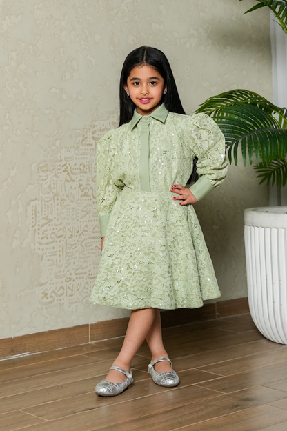 8161 Light Green Top And Skirt Set For Girls