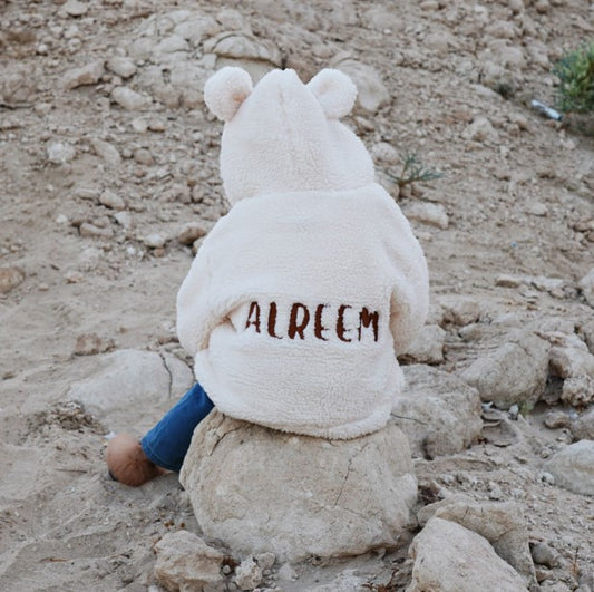 off-white Teddy Jacket Hoodie For Baby Girl (With Name Embroidery Option)