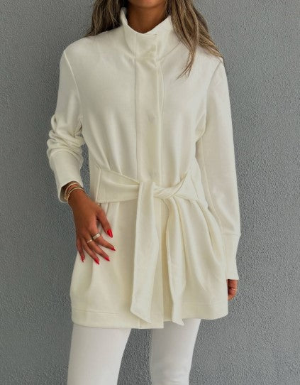 7473 Not So Basic White Long Jacket For Women