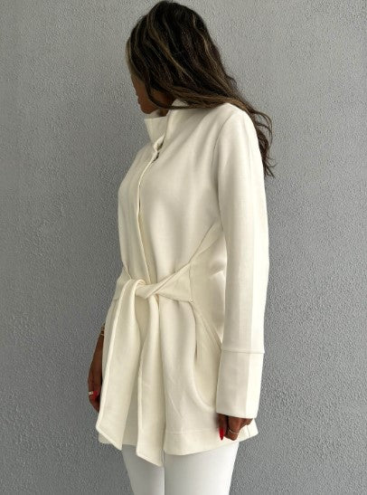 7473 Not So Basic White Long Jacket For Women