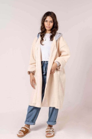 Beige Teddy Long Coat For Women