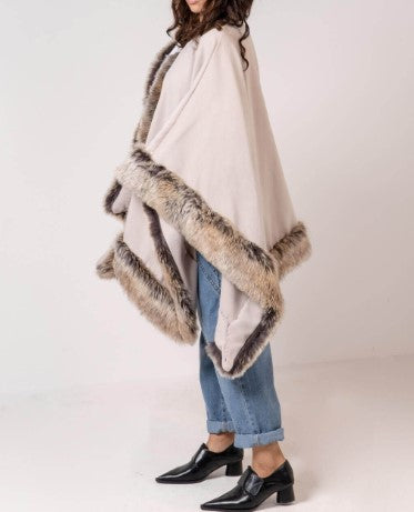 Beige Fur Eskimo Cape For Women (With Name Embroidery Option)