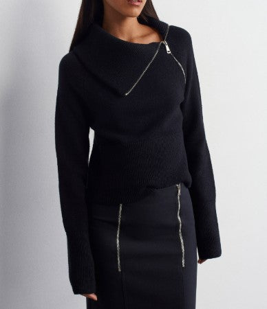 7673 Black High Neck Pullover For Women