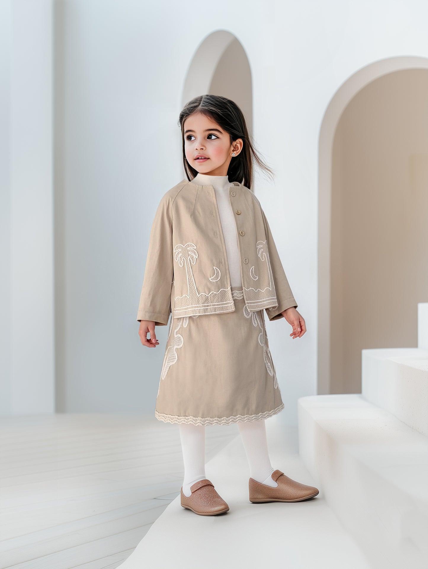 7772 Tiya Beige Set For Girls