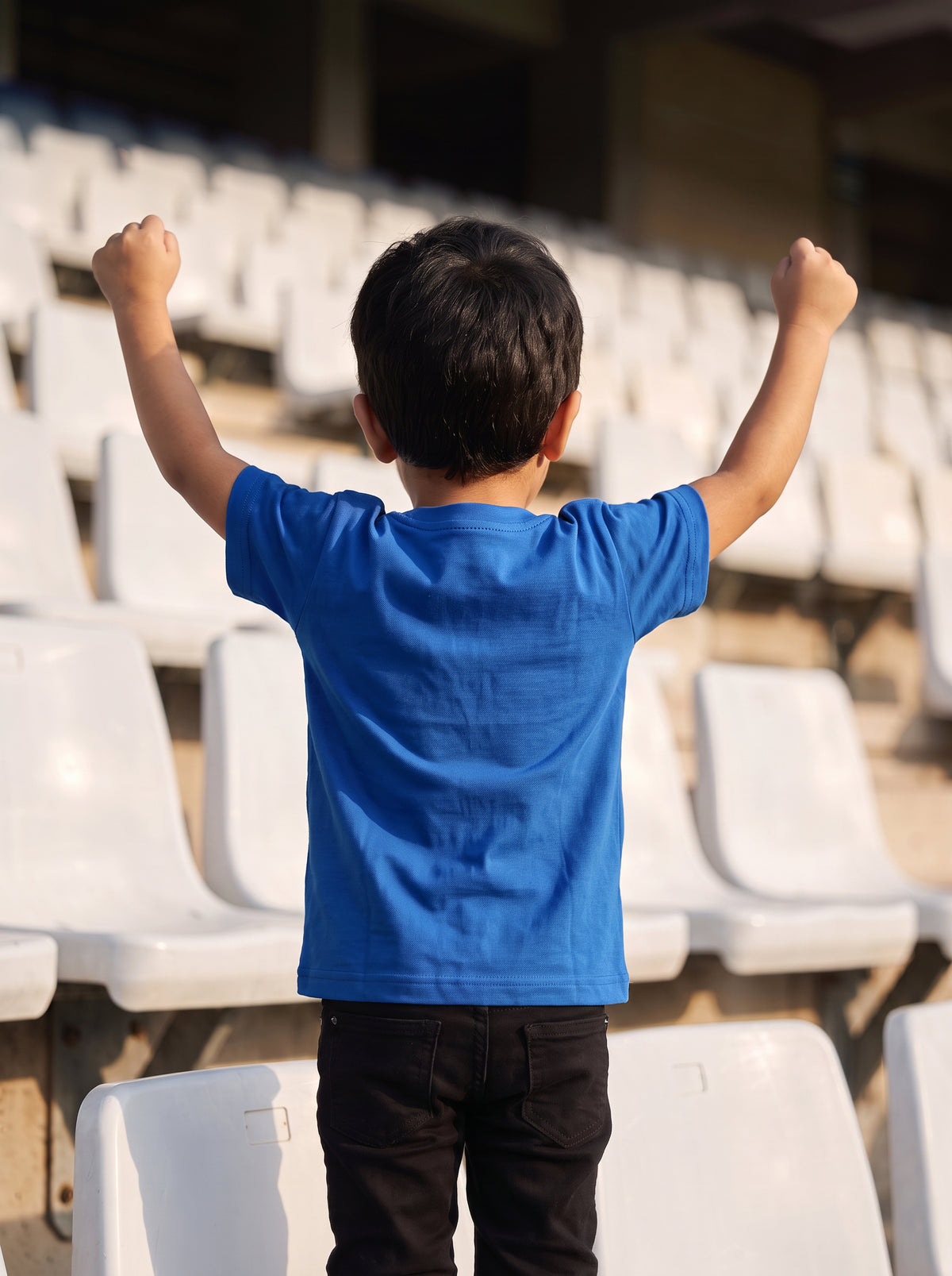 Blue T-shirt With Kuwait Football Slogan Design For Kids