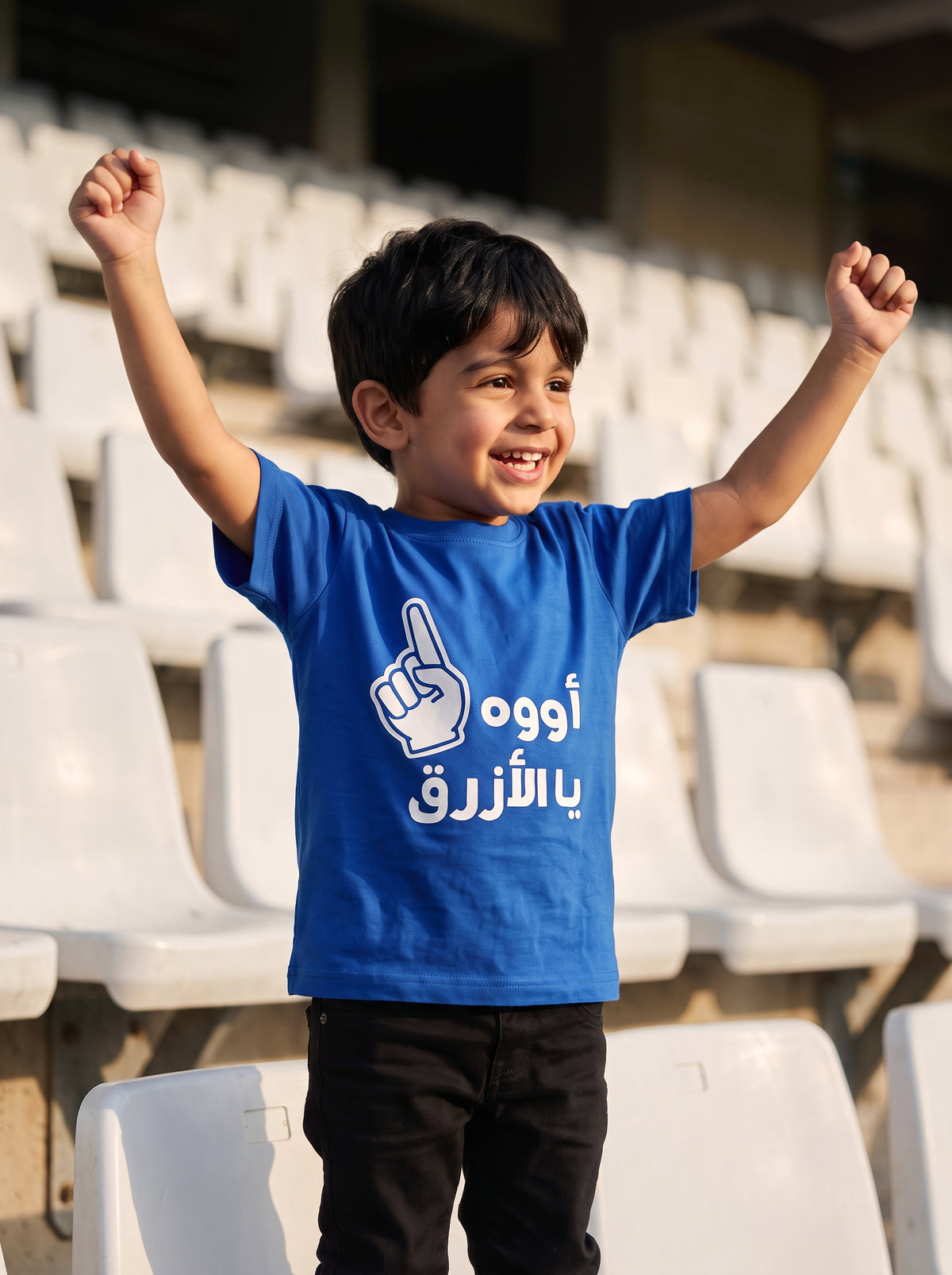 Blue T-shirt With Kuwait Football Slogan Design For Kids