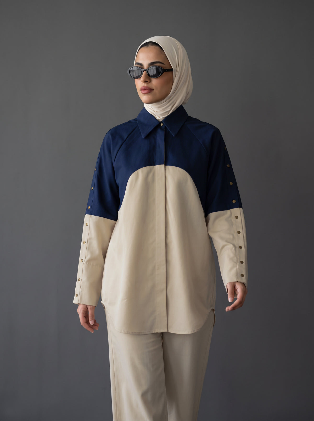 8331 Beige And Navy Shirt For Women