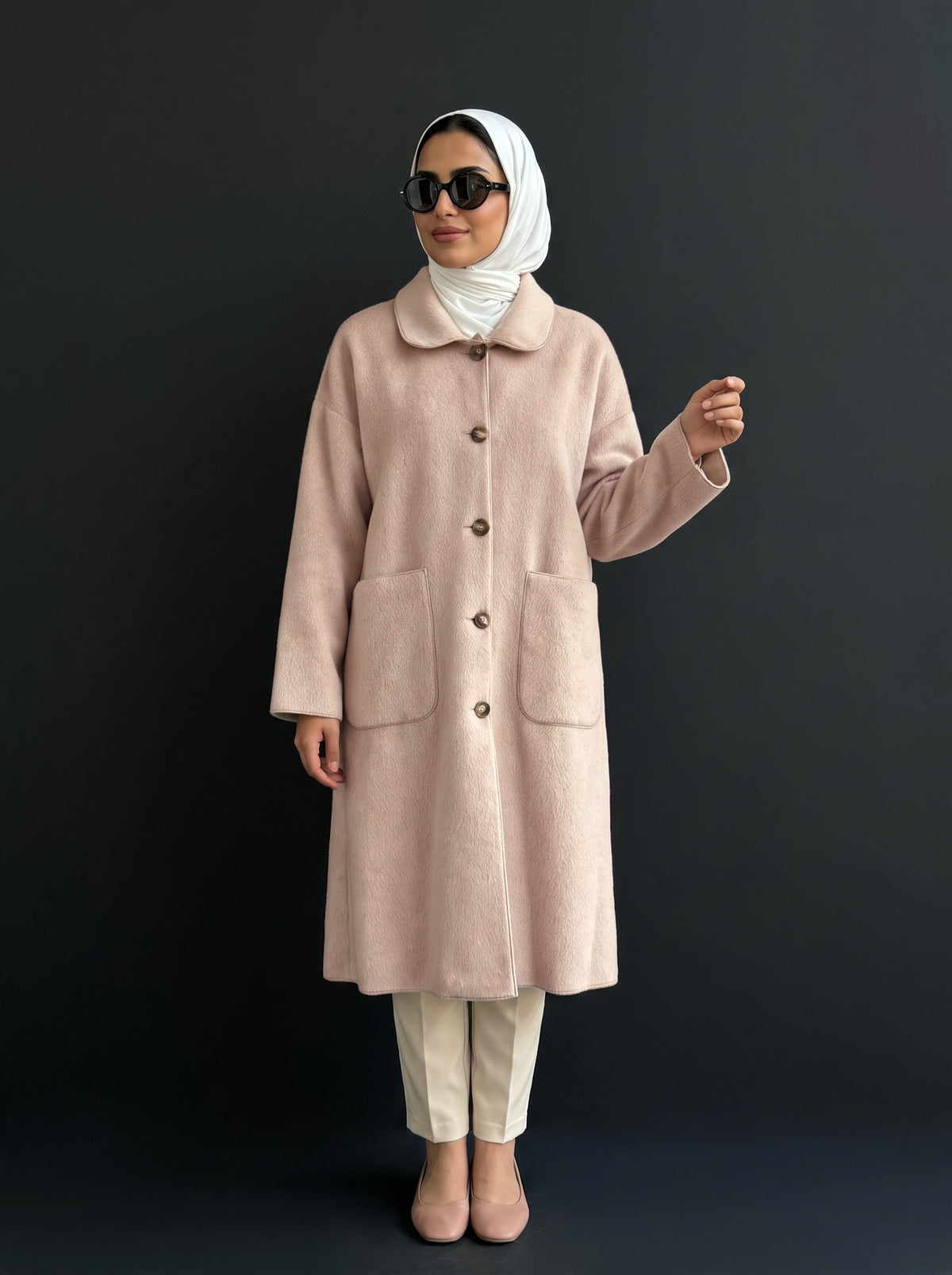 8311 Light Beige Long Jacket For Women