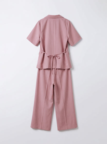 8274 Rose Pink Striped Jacket And Pants Set For Women