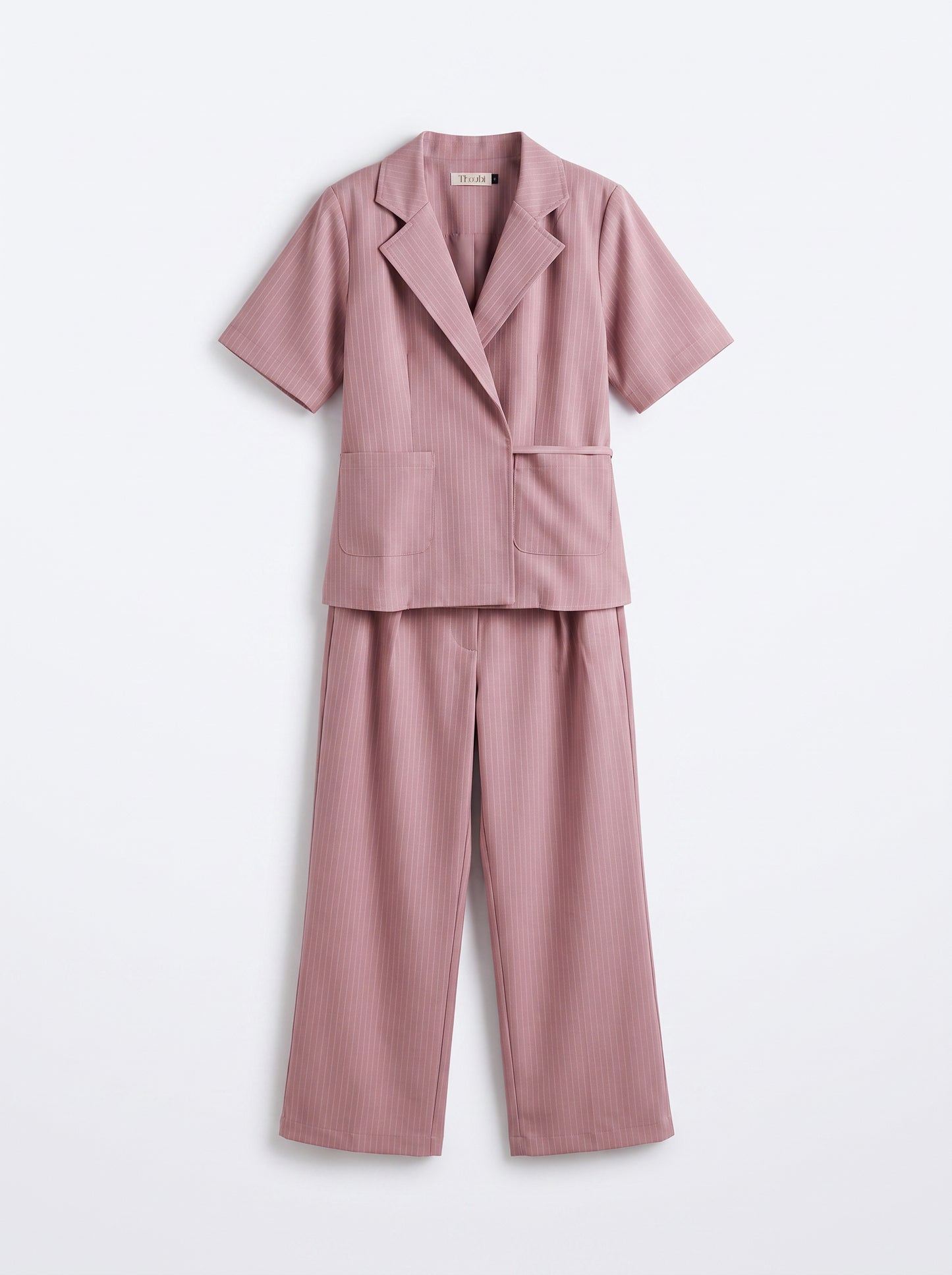 8274 Rose Pink Striped Jacket And Pants Set For Women