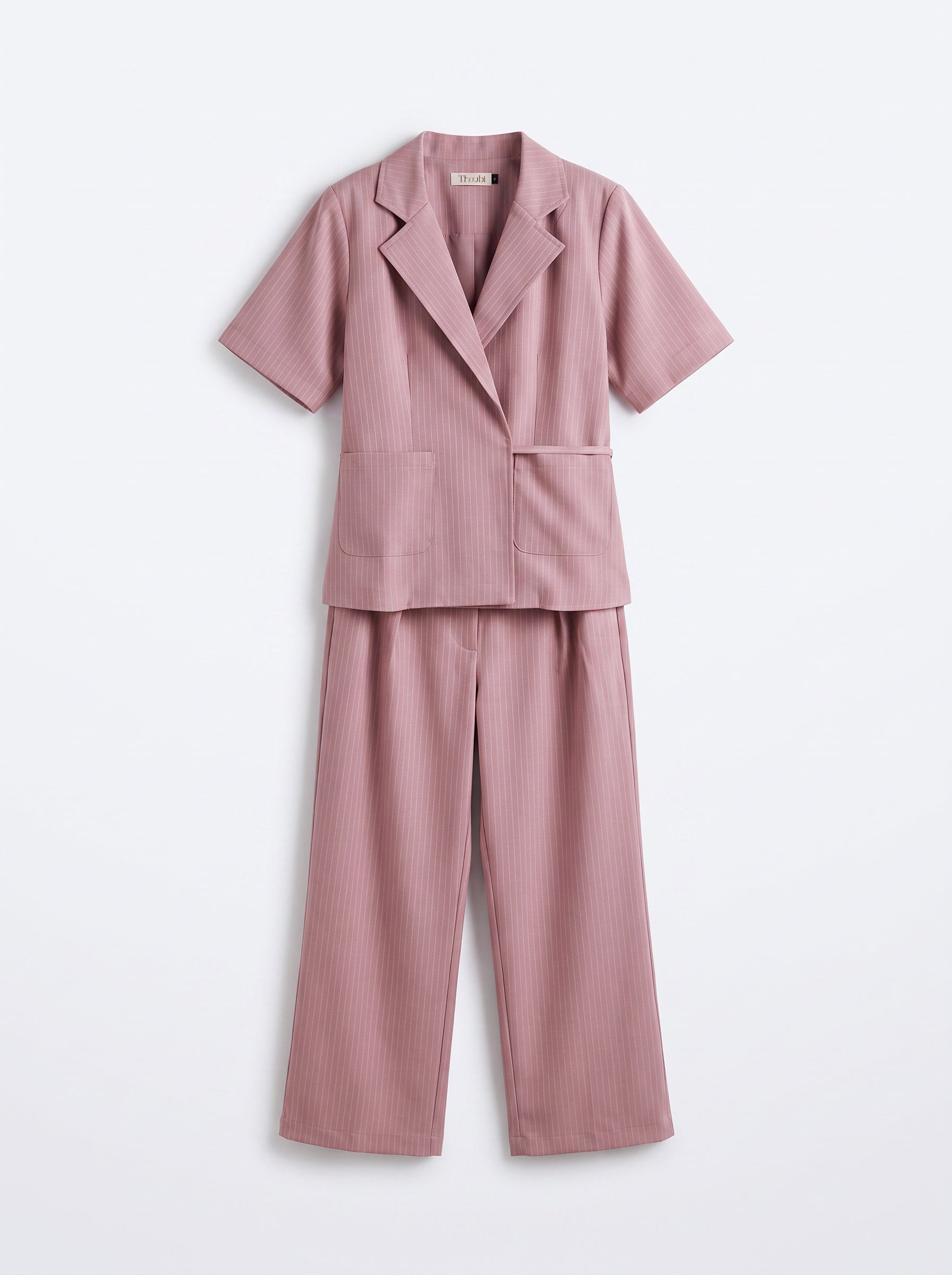 8274 Rose Pink Striped Jacket And Pants Set For Women