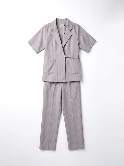 8274 Dove Grey Striped Jacket And Pants Set For Women