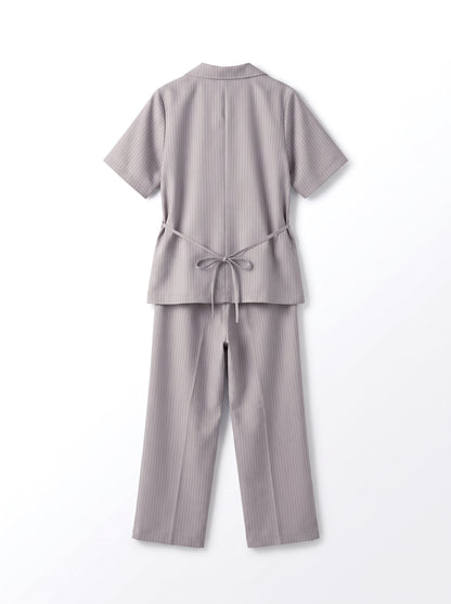 8274 Dove Grey Striped Jacket And Pants Set For Women