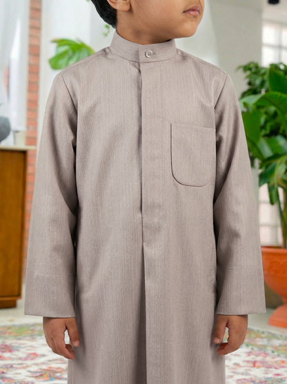 Al Jazeera Light Beige Soft Winter Dishdasha for Boys (With Name Embroidery)