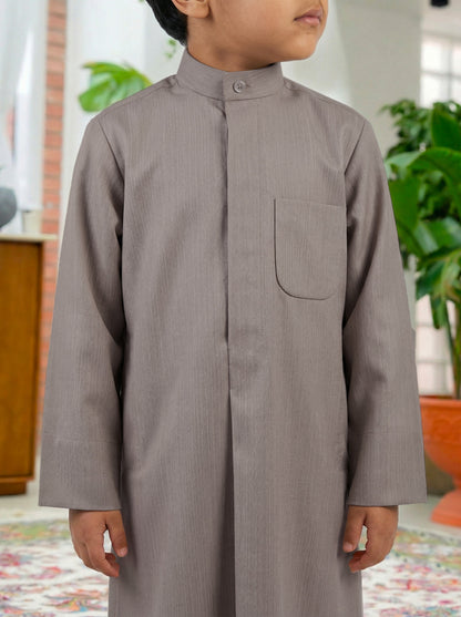 Al Jazeera Dark Beige Soft Winter Dishdasha for Boys (With Name Embroidery)