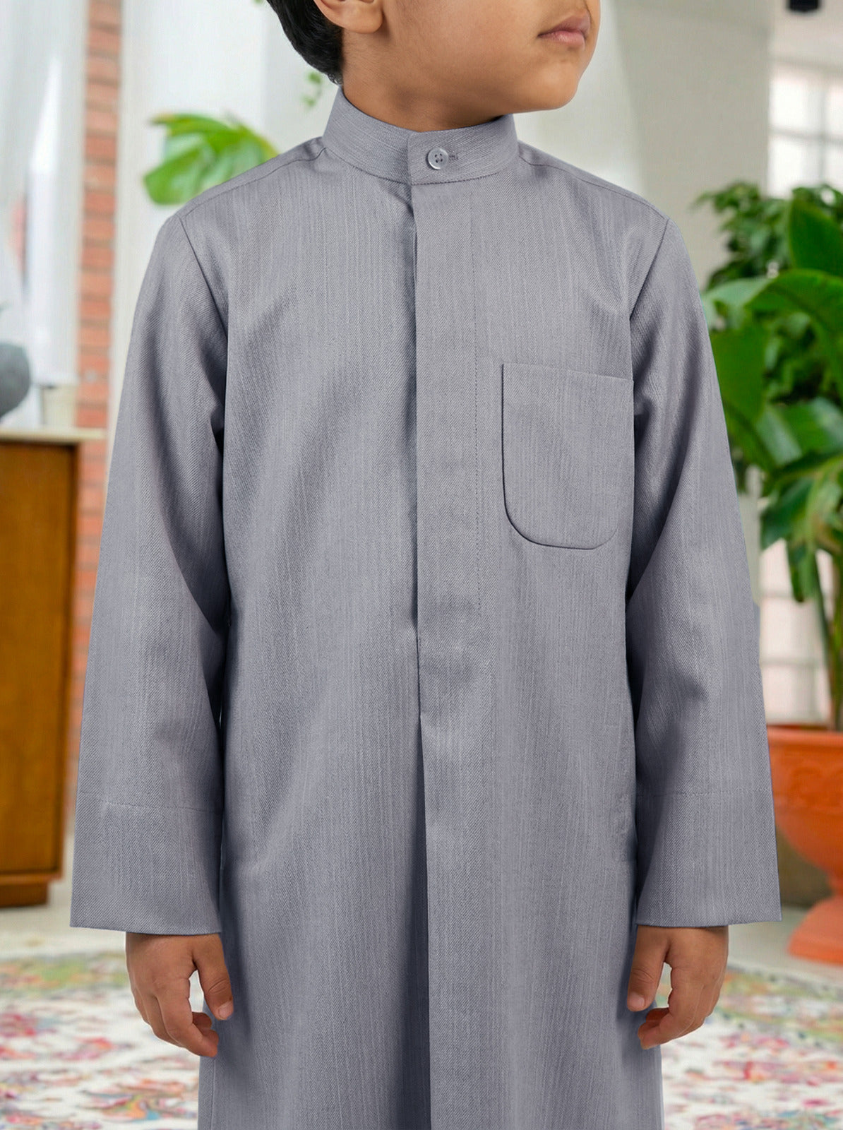 Al Jazeera Light Grey Soft Winter Dishdasha for Boys (With Name Embroidery)