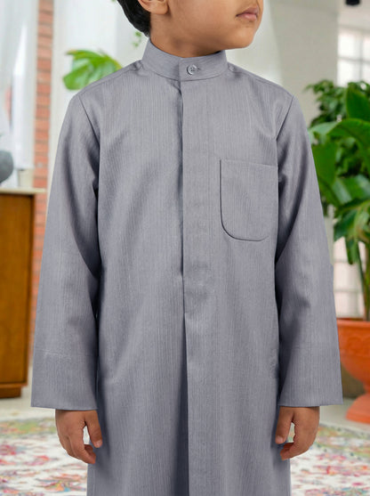 Al Jazeera Light Grey Soft Winter Dishdasha for Boys (With Name Embroidery)