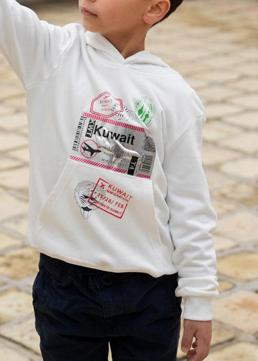 White Hoody For Kids - Kuwait Passport Stamp Design