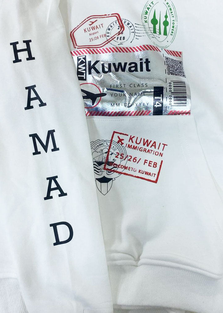 White Hoody For Kids - Kuwait Passport Stamp Design