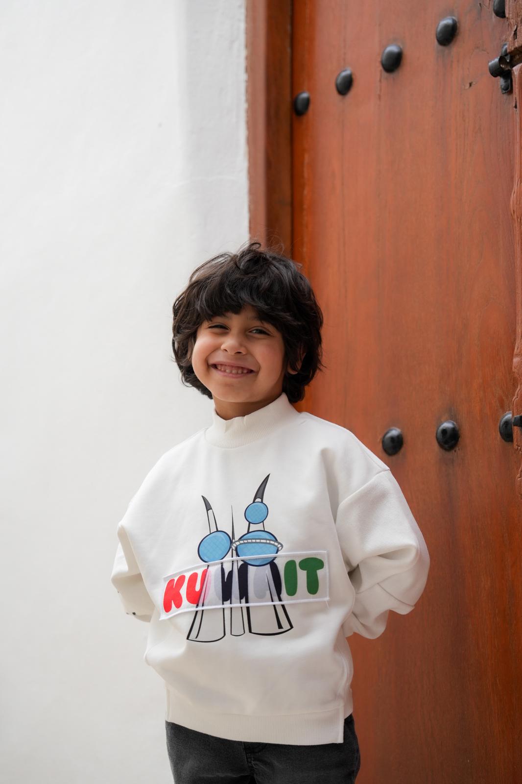 White Pullover For Kids - Kuwait Tower Design