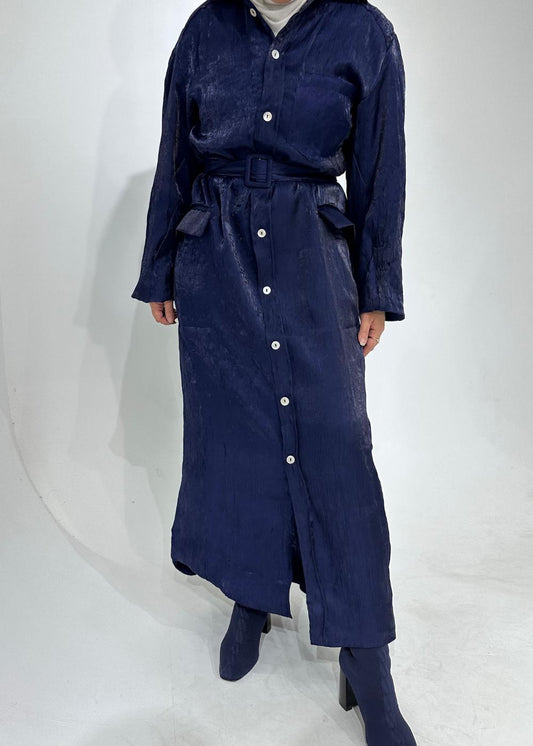 7725 Nova Navy Glam Maxi Shirt Dress For Women