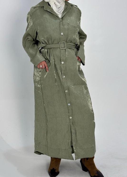 7725 Nova Olive Glam Maxi Shirt Dress For Women