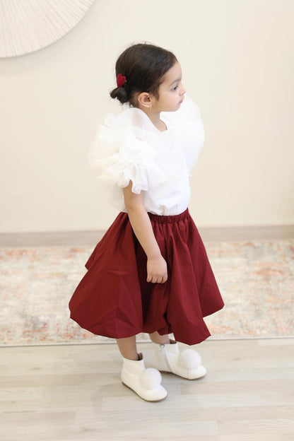 Maroon Puff Skirt From Ghazel