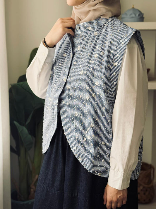 7941 Blue Sequined Vest From Ghazel