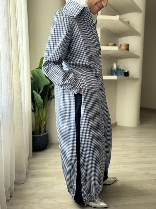 7992 Navy Checkered Long Shirt For Women From Ghazel