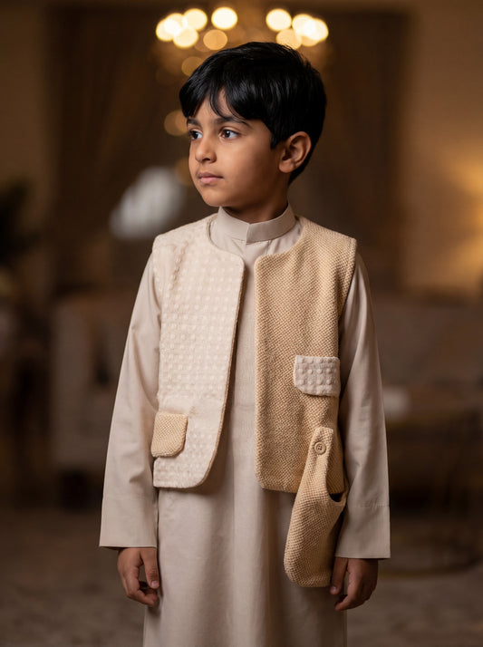Boys’ Beige Half and Half Gergean Vest With Bag Al Jazeera