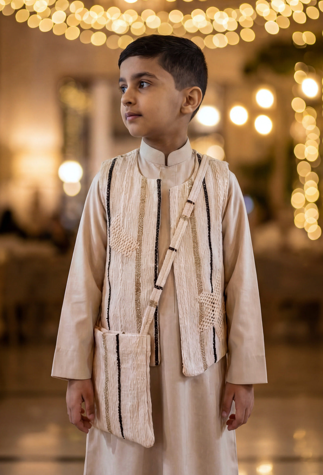 Boys’ Beige Stripes Gergean Vest With Bag Al Jazeera