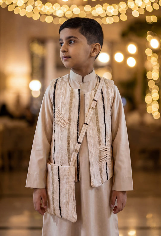 Boys’ Beige Stripes Gergean Vest With Bag Al Jazeera