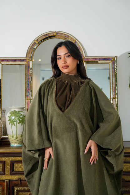 8063 Olive Green Velvet Daraa Set For Women