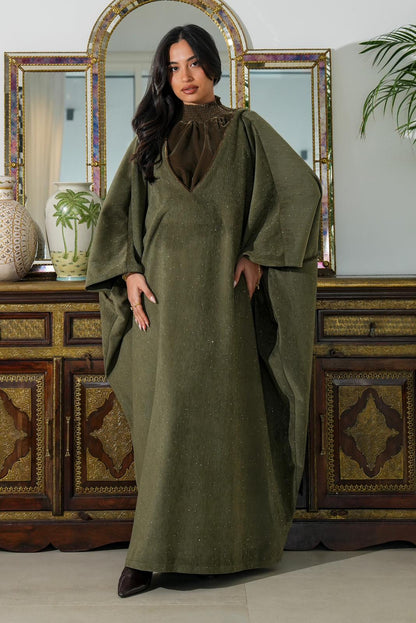 8063 Olive Green Velvet Daraa Set For Women