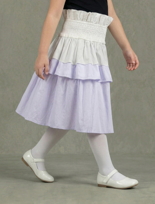 TIYA SK173 Off White And Blue Skirt