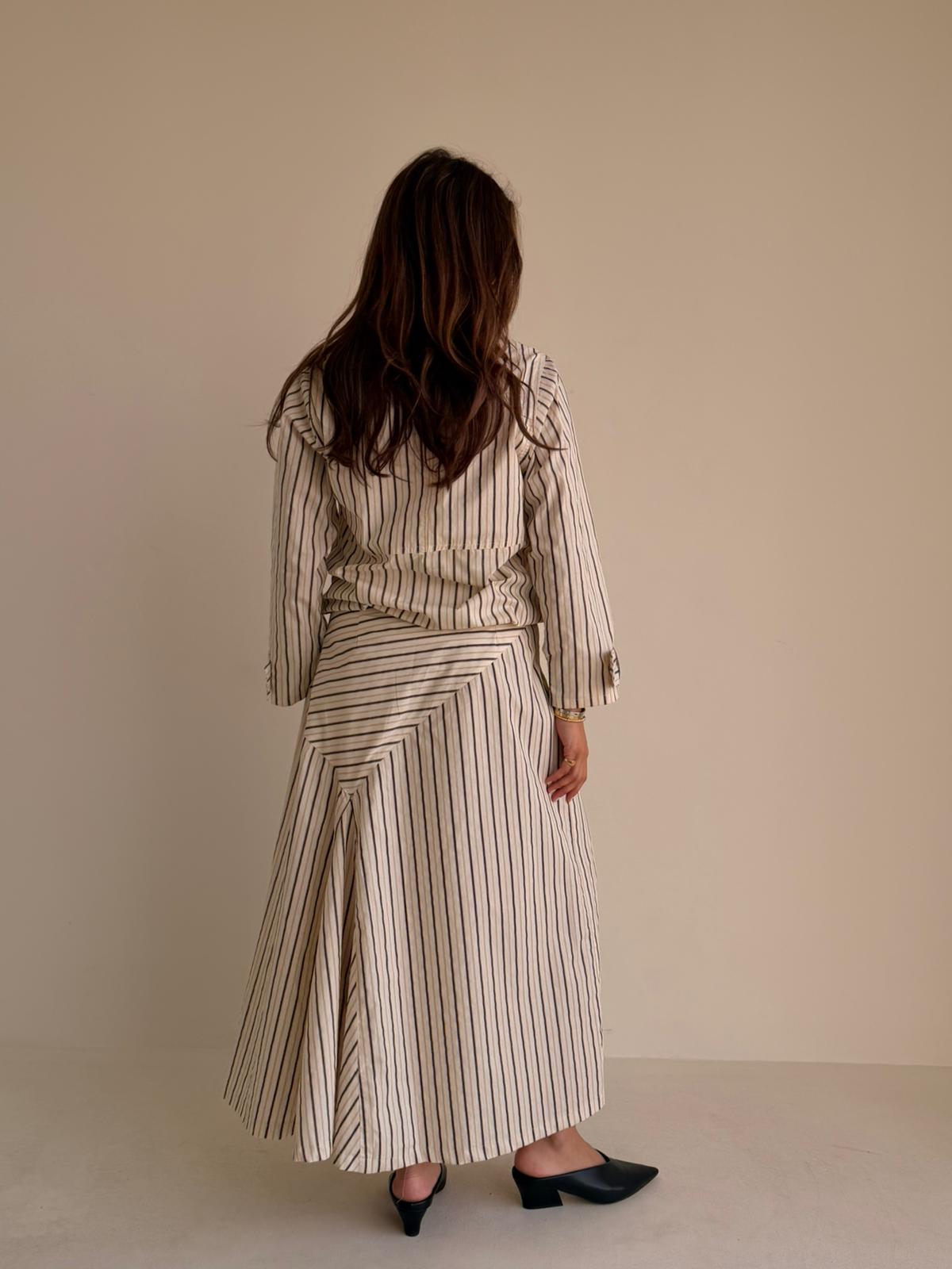 8235 Nova Edition-03 LBeige Stripe Black Set Shirt And Skirt