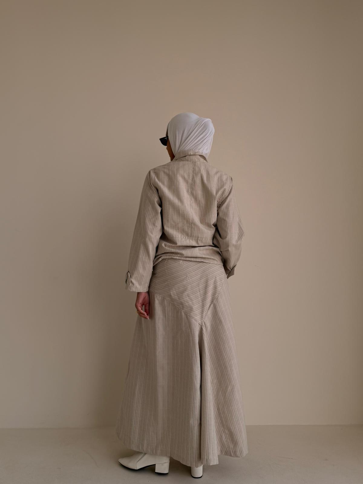 8235 Nova Edition-04  Beige Stripe Set Shirt And Skirt