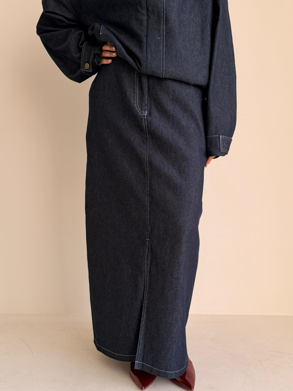 8231 Nova Edition-07 Navy Denim Jacket And Skirt Set