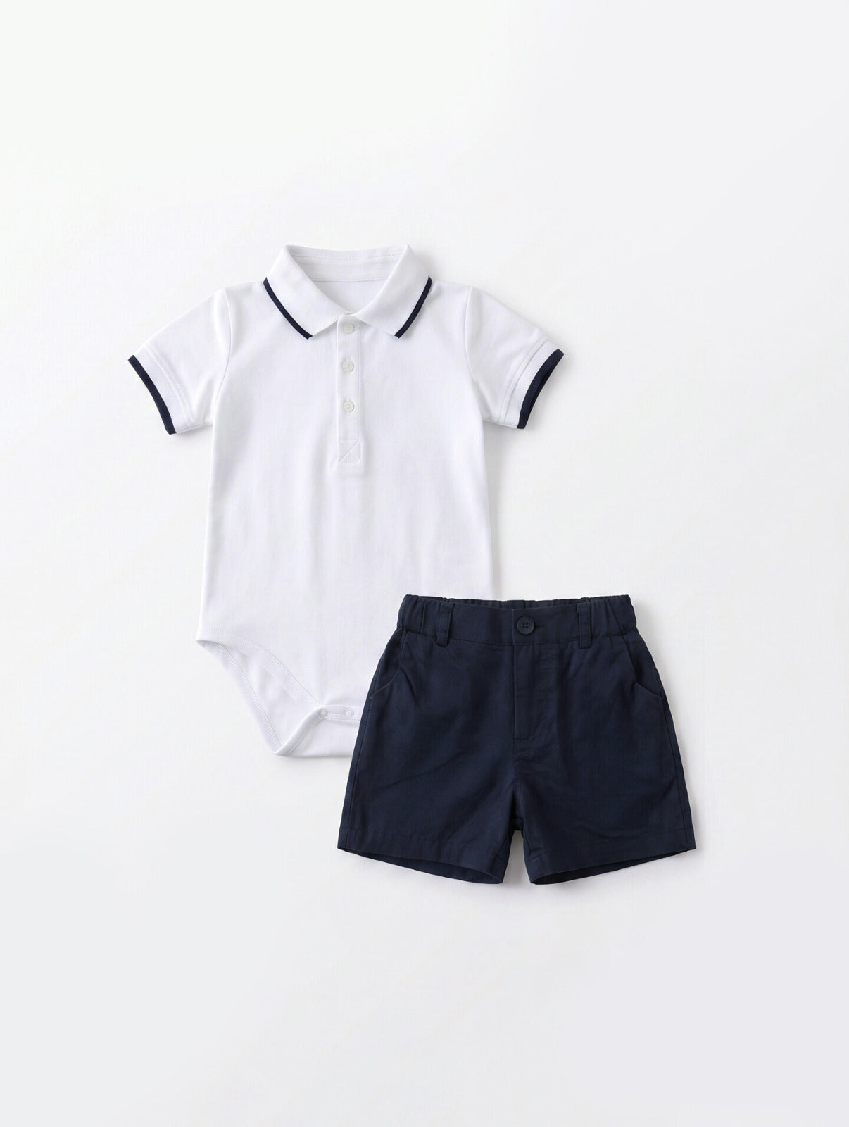 6480 White And Navy Polo Baby Set