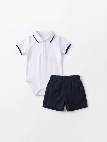 6480 White And Navy Polo Baby Set