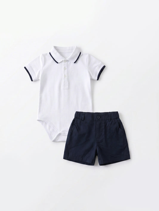 6480 White And Navy Polo Baby Set
