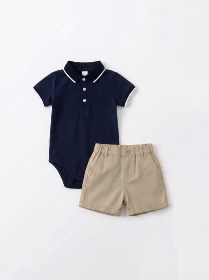 6480 Navy And Beige Polo Baby Set