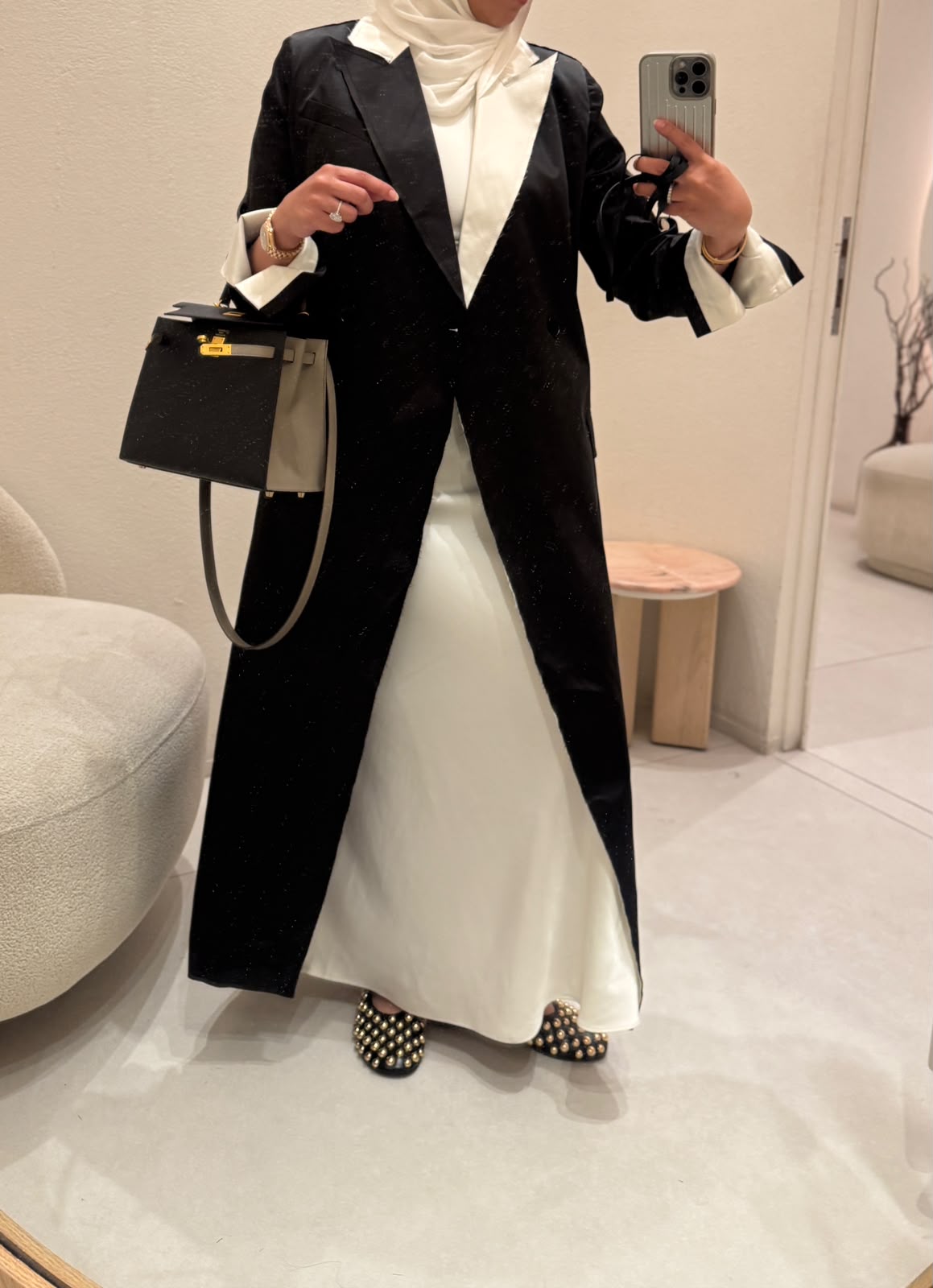 8095 Nova Black And White Long Blazer For Women