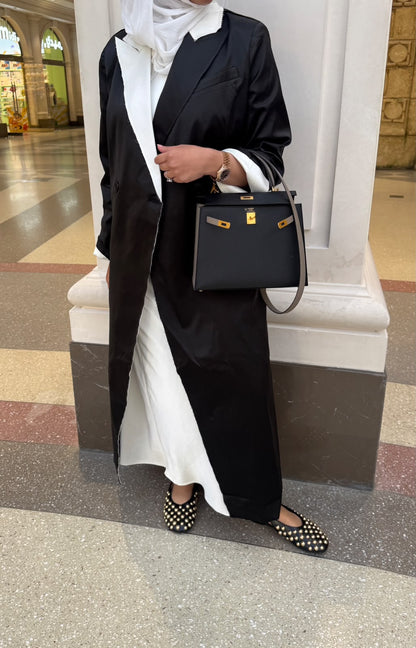8095 Nova Black And White Long Blazer For Women