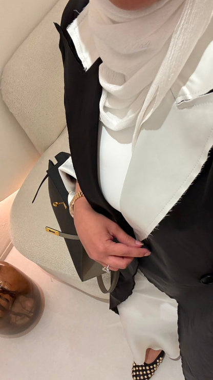 8095 Nova Black And White Long Blazer For Women