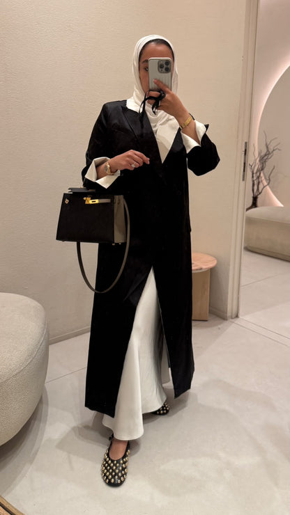 8095 Nova Black And White Long Blazer For Women